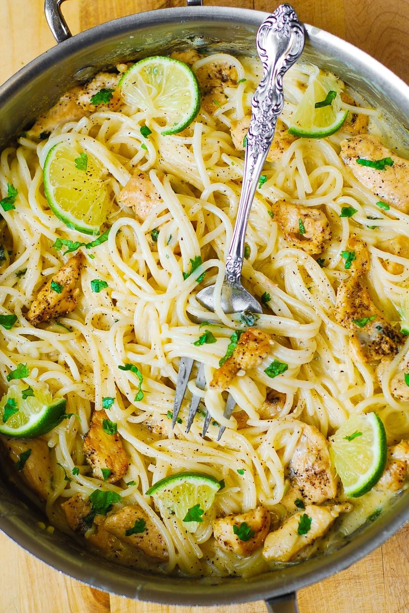 Creamy Chicken Pasta with Cilantro-Lime Alfredo sauce