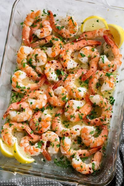 Baked shrimp in lemony garlic sauce