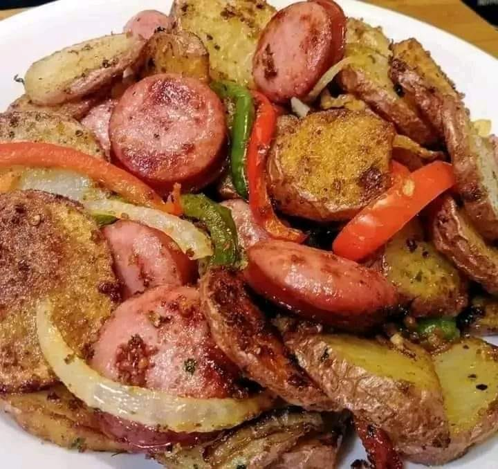 Vegan Fried Potatoes and Onions/Peppers with Smoked Sausage