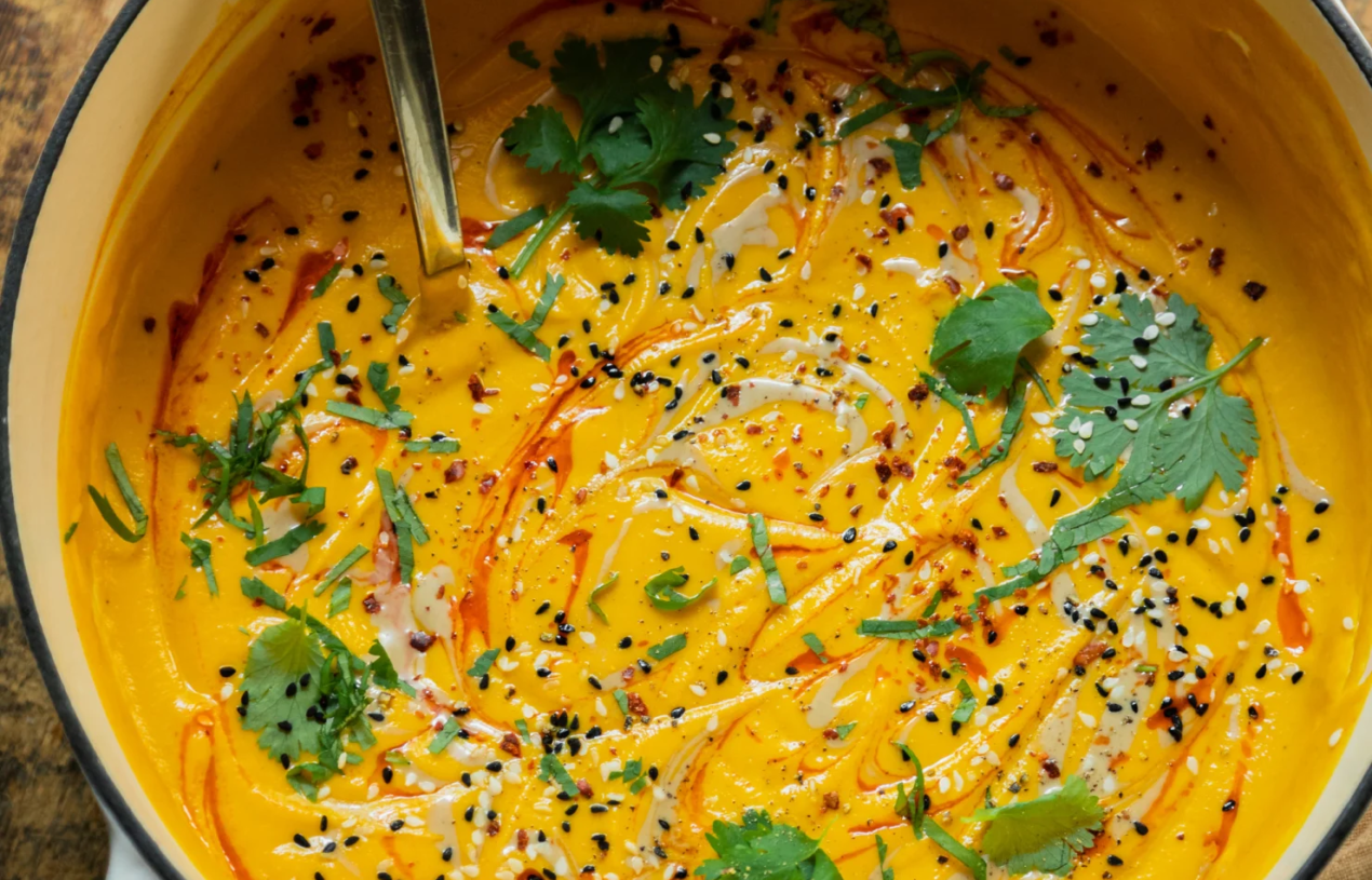 Spicy Sesame Carrot Soup with Red Lentils: