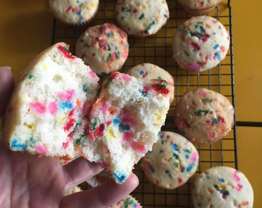 Three ingredient rainbow muffins