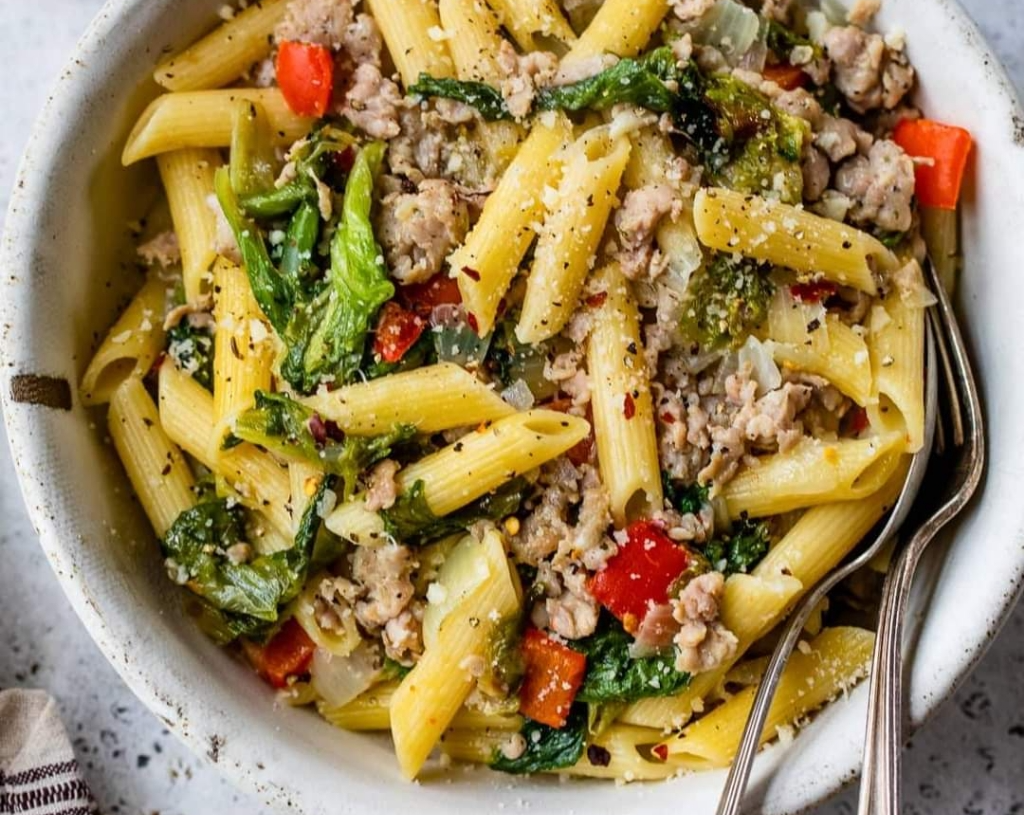 Escarole Pasta with Sausage and Peppers.